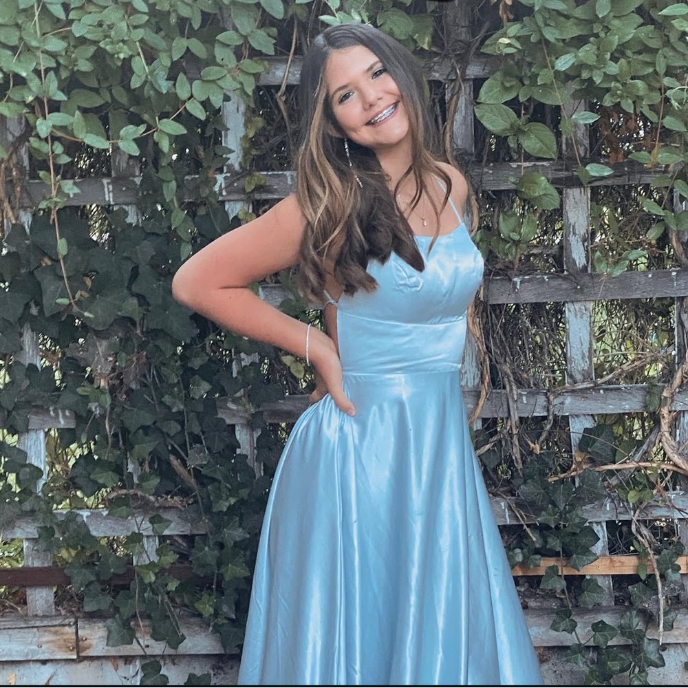 Chic Light Blue Satin Dress